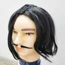 Funny 80's Costumes Men's Dirt Black Wig + Moustache Halloween Cosplay Party Costume Black Wig