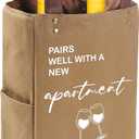 ZVMIS Housewarming  Bag Gifts - 2 Bottle Insulated Canvas Tote (Brown, 11.8" H 7" W 3.14" Thickness)