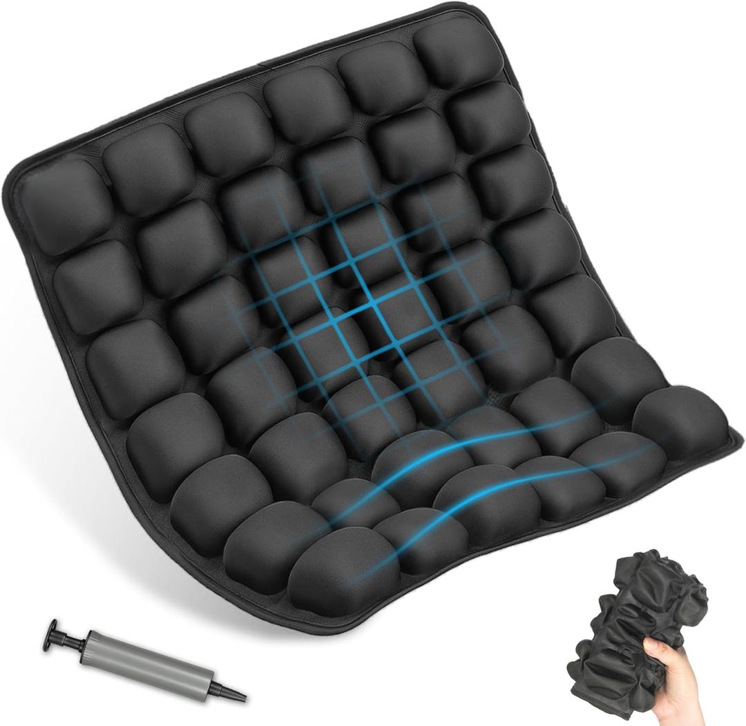Somdurue Inflatable Seat Cushion, Airplane Travel Cushions, Pressure Relief Seat Cushion, Comfort Tailbone Air Cushion Seat for Office/Daily/Work Use; Wheelchair/Driver Butt Cushions Applicable-Black
