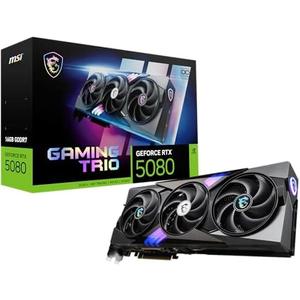 MSI GeForce RTX 5080 16G Gaming Trio OC Graphics Card - RTX 5080 GPU, 16GB GDDR7 (30Gbps/256-bit), PCIe 5.0 - TRI FROZR 4 (3 x STORMFORCE Fan), Gaming & Silent Mode, RGB - HDMI 2.1b, DisplayPort 2.1b