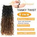 Aksice 8 Inch Yanky Twist Crochet Hair for Black Women 8 Packs Pre-looped Yankee Twist Hair Brown Spring Mini Passion Twist with Curly Ends Synthetic Crochet Braids (8 Inch, OT30#)