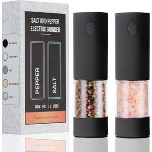 Electric Salt & Pepper Grinder Set (Pack of 2) USB Rechargeable, Adjustable Coarseness, One-Handed Operation with LED Light Automatic Spice Mill Shaker for Kitchen, Dining, or Camping (Large, Black)