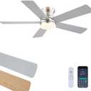 Ayaoty Flush Mount Low Profile Ceiling Fans with Lights - Modern Ceiling Fan with LED Dimming, Timer, 6Wind Speeds, Indoor Fan Light Fixture for Bedroom, Kitchen, Nickel