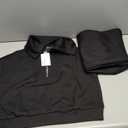 MEROKEETY Women 2 Piece Outfits Sweatsuit Set Half Zip Lapel Collar Short Sleeve Sweatshirt Wide Leg Sweatpant Tracksuit Sets Black L