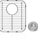 Stainless Steel Universal Sink Protector - 13.1" x 11.6" x 1" Grid With Rear Drain and Sink Strainers