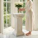 Elegant Classical Greek Roman Ionic Order Vintage Weathered Column Pedestal Decorative Display Stand for Statues Plants, or Vases Perfect for Home Decor and Event Settings, White