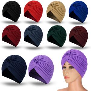 10 Pieces Stretch Polyester Turbans Head Bennie Cover India's Hat Twisted Headwrap