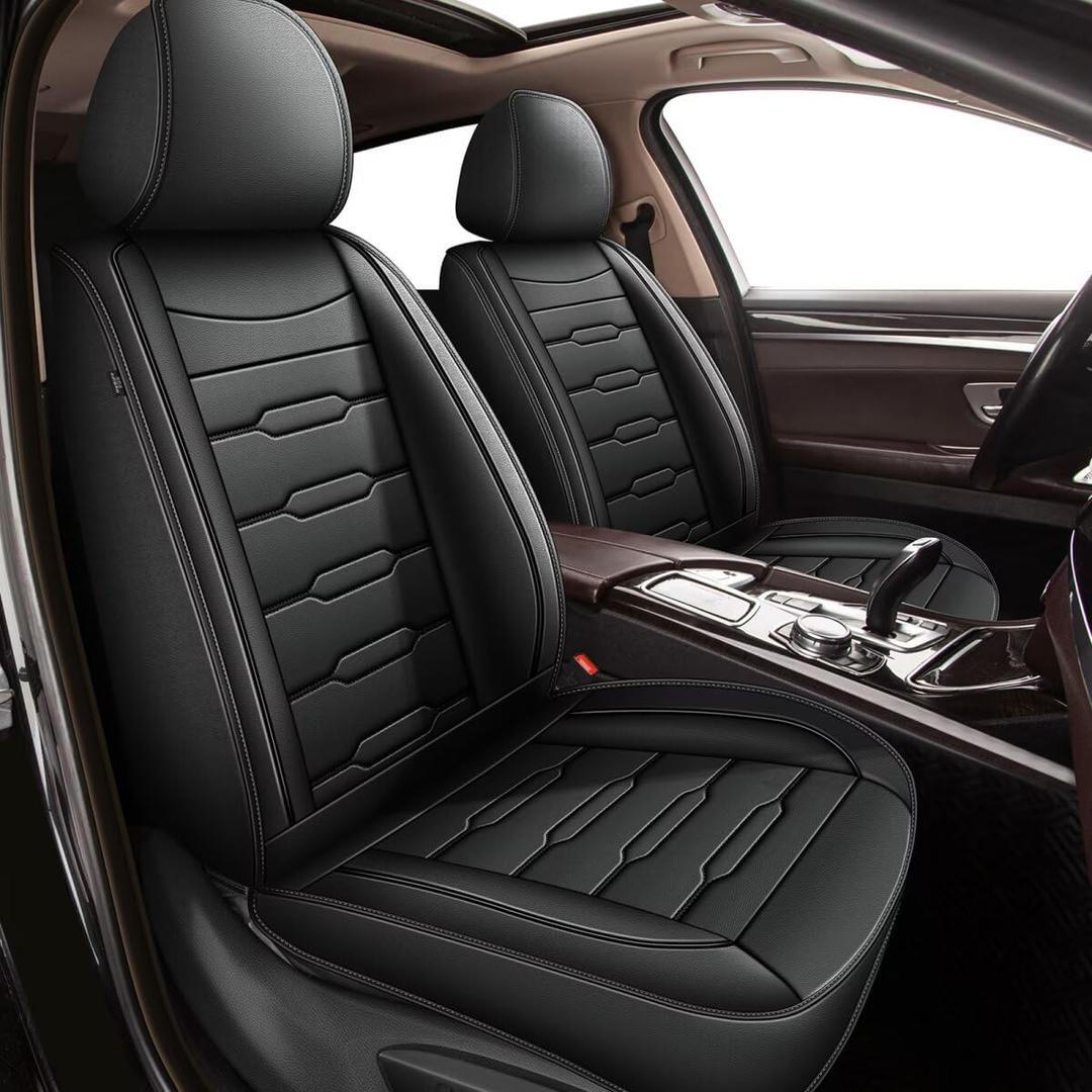 AOMSAZTO Leather Car Seat Covers Full Set Fit for Toyota Prius c 2012-2016 Car Seat Protector Vehicle Cushion Covers Compatible Airbag Waterproof 5 Seat Covers Black&Blackline