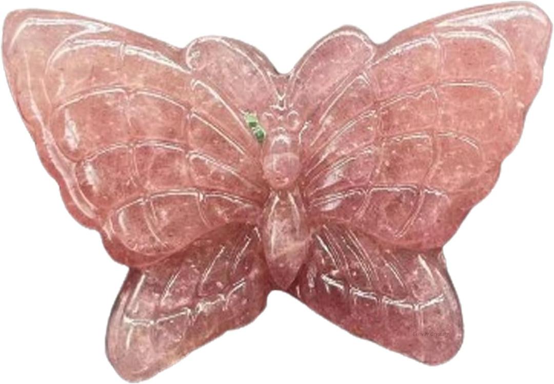 Erliway 2" Strawberry Quartz Crystal Butterfly Decor, Hand-Carved Butterfly Crystal Sculpture, Healing Crystal Stone Statues, Cute Polished Gemstones Carvings for Home Office Room Desk Decors