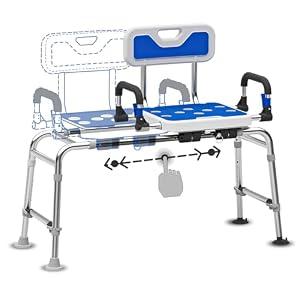 Drseats Sliding Shower Chair with Arms and Back, 500lbs Tub Transfer Benches with Non Slip Aluminum Body and Suction Cups Adjustable Height Bath Seats for Seniros Elderly Disabled or Bariatric Adults