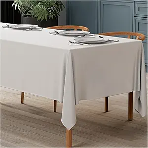 WEALUXE White Table Cloth for 6 Foot Rectangle Tables, 60x102 inches, Water, Stain and Wrinkle Resistant, 200 GSM Washable Poly Fabric Tablecloth Rectangular, Elegant and Durable