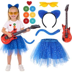 12pcs Blue Cat Costume, Book Character Costumes for Kids with Blue Cat Ears and Tail Tutu Set for Halloween Reading Book Day