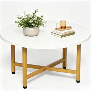 Coffee Table, 23.6" Small Coffee Tables, Gray Round Coffee Tables for Living Room, Floor Table for Sitting on The Floor, Center Coffee Table with Metal Frame for Office Apartment Home, Gold