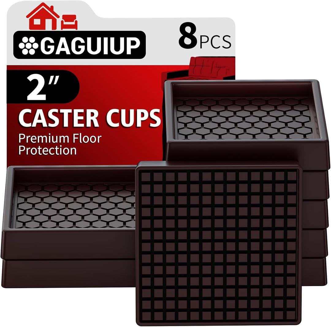 Non Slip Furniture Pads - 2x2 Anti Skid Caster Cups, 8PCS Square Chair Coasters for Hardwood Floors, Anti Slide Furniture Cup Bed Floor Protectors, Furniture Stoppers to Prevent Sliding(Brown)