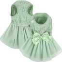 ASENKU Dog Dress Pet Wedding Dress Princess Lace Puppy Birthday Party Outfit Formal Apparel Girl for Small Medium Dogs Cats (Small, Green)