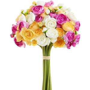 Sahoottie Ranunculus Artificial Flowers Faux Silk Mini Ranunculus Bulk Fake Wedding Filler Flowers for DIY Bouquets, Centerpieces Arrangements 15Pcs (Purple,Yellow,White)