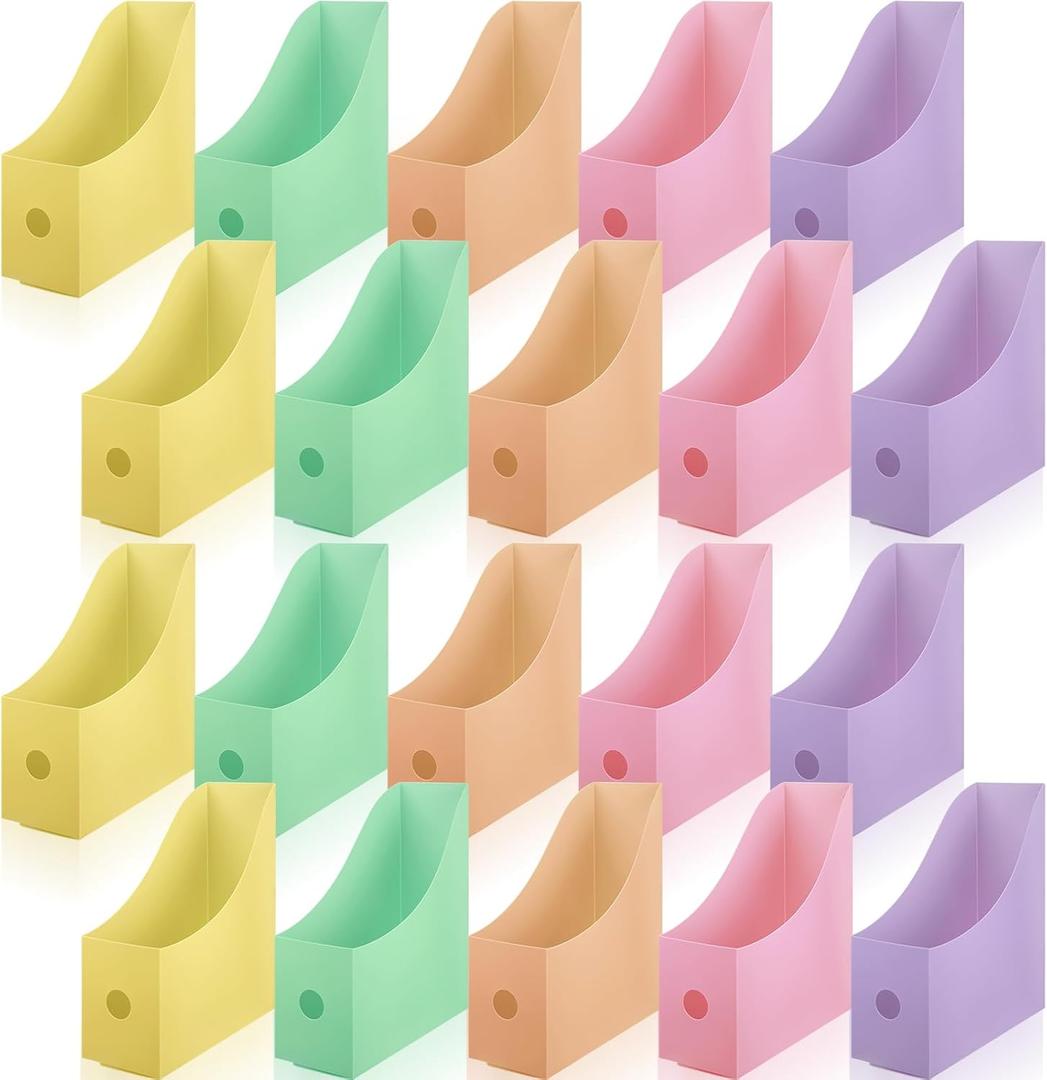 Colarr 20 Pack Coloring Plastic Magazine Holders 5 Light Colors Magazine Storage Box File Organizer Folder Book Bin for Desk Desktop Document Organizer for Office Classroom