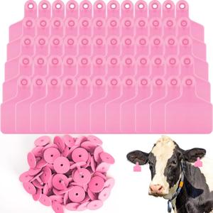 Lothee 100 Pcs Blank Cattle Ear Tags Large Plastic Precision Animal Identification Blank Livestock Ear Tags for Cattle Cow Horse Dog Pig Goat Sheep Farm Management (Pink)