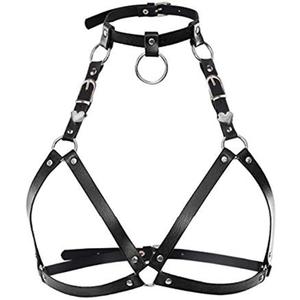 LIVE4COOL Women Harness Elastic Cupless Cage Bra Sexy Lingerie for Women Adjustable Hollow Out Crop Top Exotic Strap Bra (Black), Onesize