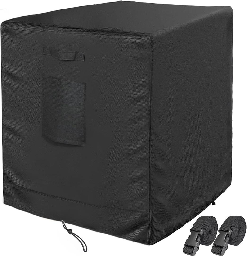 Central Air Conditioner Cover for Outside Units, AC Covers for Outside Winter with 2 Straps, Waterproof Cover Fit up to 24x24x30 inchs (Black)