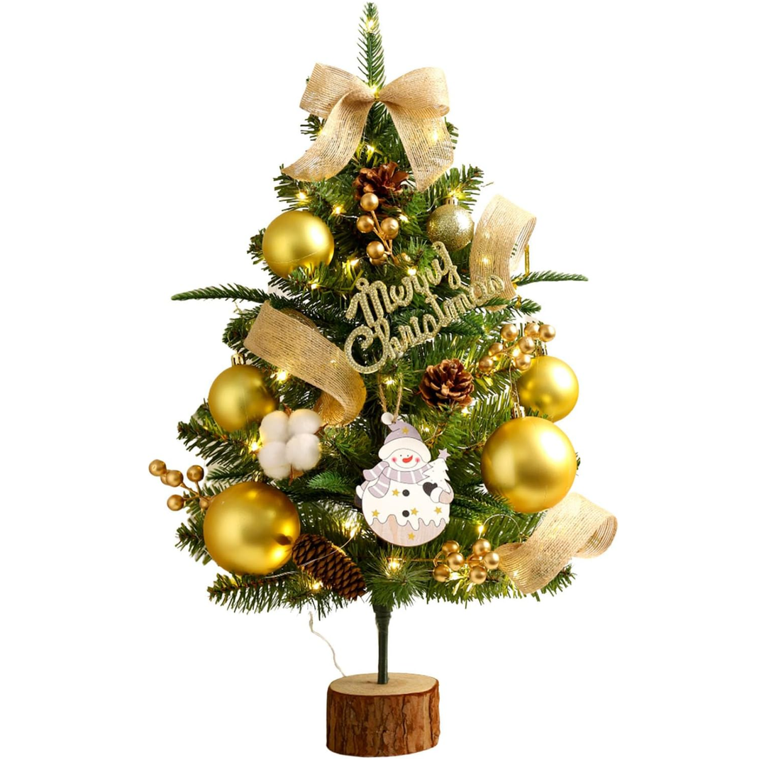 Tabletop Christmas Tree, 24inch/2ft Mini Christmas Tree, Tabletop Small Xmas Tree for Holiday Indoor DIY Christmas Decoration (Gold)