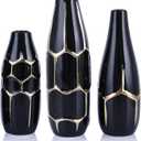 Ceramic Vase Set of 3, Modern Vases for Home Decor, Black and Gold Color Suitable for Living Room, Kitchen, Bedroom, Bathroom, entryway Fireplace, Living Room TV Cabinet Decoration. (Bg)
