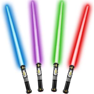 Cawiew 4 Pack Light up Sword Saber with FX Sound (on-Off Control) and Full Retractable Handle, 4 Colors LED Glow in The Dark Toy for Kids Adult