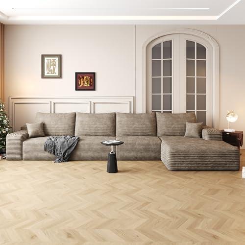 Eafurn 135" Oversized Right Facing Boneless Modular Sectional Sofa Couch with Chaise Lounge, 33D High-Density Foam Compressed Floor Couch with Deep Seat and Throw Pillows | Breathable material, Full Foam, Anti-slip