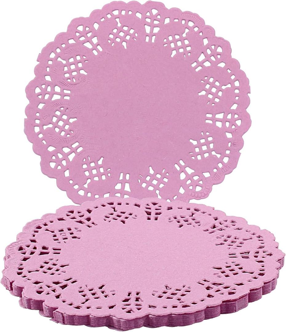 Round Paper Doilies, 100 Pcs 3.5 Colorful Decorative Lace Paper Doilies Disposable Placemats for Wedding Birthday Desserts Cakes Party Tableware Food Decoration, Pink