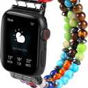 Bracelet Apple Watch Band beaded Compatible with 38mm/40mm/41mm 42mm/44mm/45mm for Women Men - Handmade 7 Chakra Elastic Wristband Watch Strap - iWatch Series 8 7 6 5 4 3 2 1 SE (Dark multicolor)