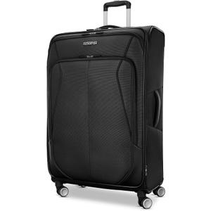 American Tourister 4 KIX 3.0 Checked-Large Softside Expandable Luggage with 4 Spinner Wheels, Black
