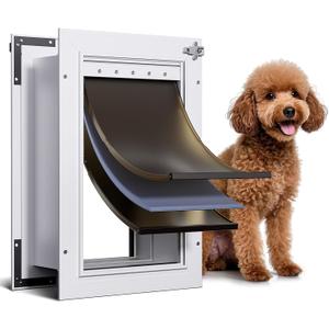3-Flap Dog Door, All Aluminum Alloy Large Doggy Doggie Door for Wall, Telescoping Tunnel, Heavy Duty Pet Door for Dogs, Insulation Layer, 2 Magnetic Flaps, Closing Panel, Pets Up to 45 LB (Medium)