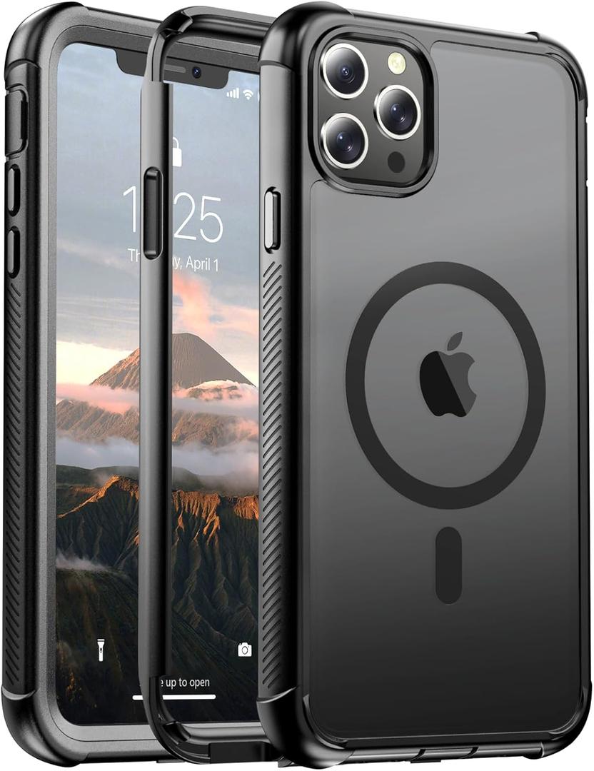 Magnetic for iPhone 11 Pro Max Case, [Compatible with MagSafe][Military Grade Drop Protection][Heavy Duty Protection][Non-Slip][Shockproof] 2-Layer Durable Bumper Phone Case 6.5''-Black