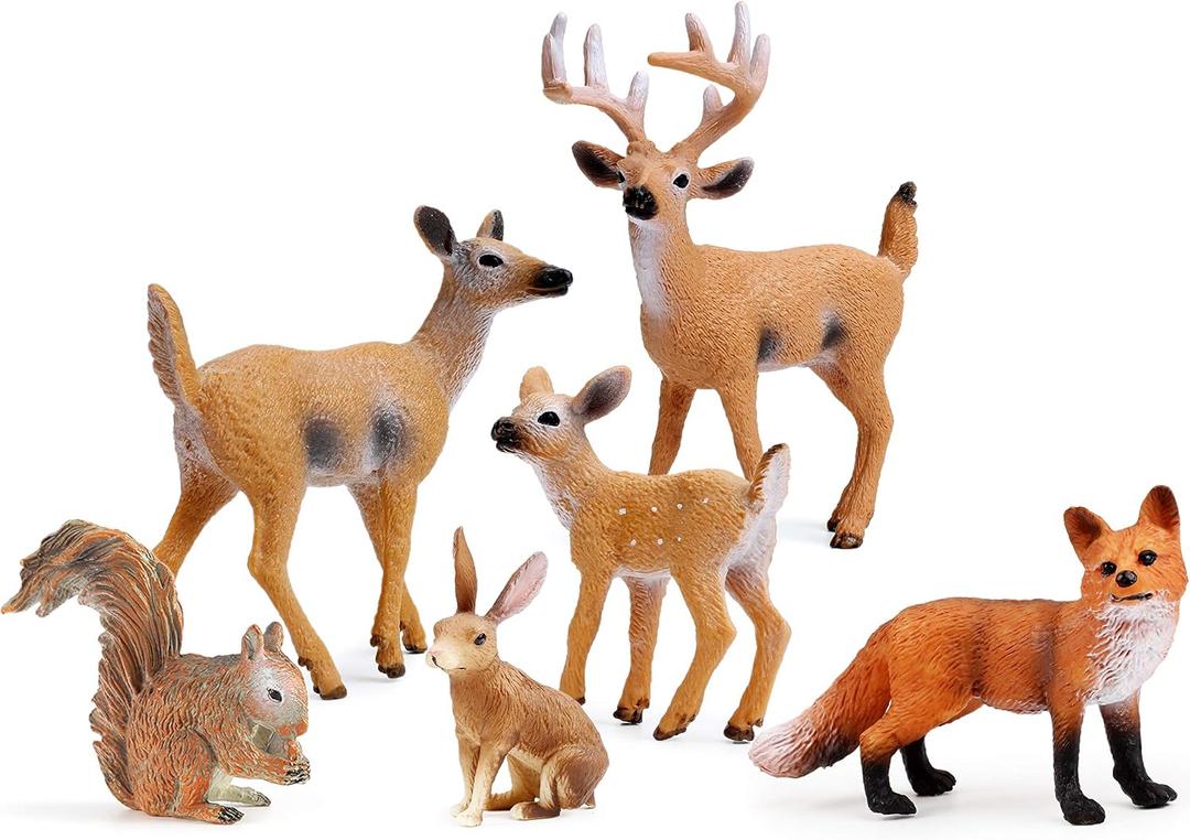 UANDME Forest Animals Figures, Woodland Creatures Figurines, Miniature Toys Cake Toppers (Deer Family, Fox, Rabbit, Squirrel)