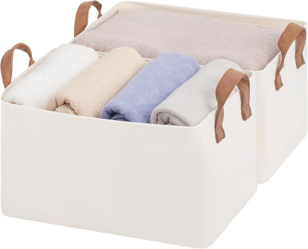 StorageWorks Storage Bins, Shelves Baskets for Organizing, Fabric Closet Organizers with Handles, Metal Frame, Natural Color, 2-Pack (14 " L x 10 " W x 8 " H)