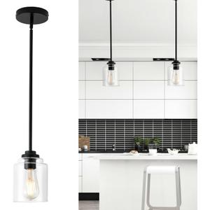 Black Pendant Lights - Glass Pendant Lights Kitchen Island - Hanging Light Fixture for Kitchen Island Dining Room H-7010-BKCL-R