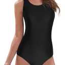 Athletic One Piece Swimsuit for Women Modest Criss Cross Back Slimming Bathing Suit Swimming Suit (10-12, A Black)