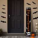 Halloween Porch Decor Outdoor Halloween Decorations Wooden Skull Porch Sign Door Decorations Indoor Outside Welcome Sign for Front Door 46.8 Inch