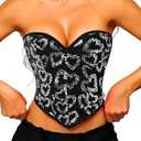 ChiaoLezhee Heart Corset Top For Women, Sexy Concert Outfits Going Out, Strapless Crop Top, Overbust Bustier,Black Sequin Velvet,X-Small