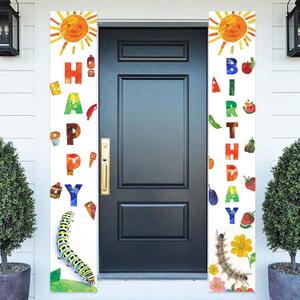 Cartoon Little Green Caterpillar Happy Birthday Banner Backdrop Insects Theme Decor Door Porch Decorations for Boys Girls 1st Birthday Party Baby Shower Supplies Favors Background Gift