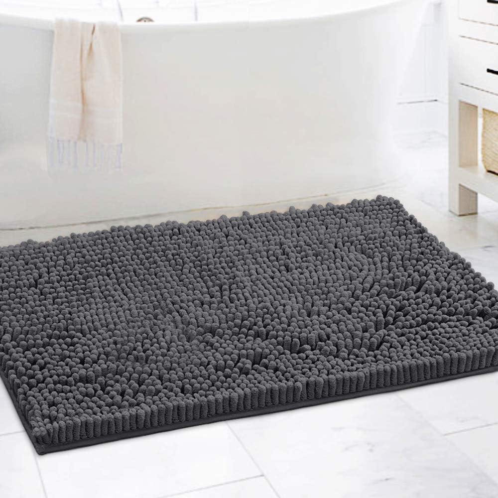 H.VERSAILTEX Bathroom Rugs Bath Mats Non Slip Luxury Chenille Bathroom Rug Mat 24x36 Extra Soft and Absorbent Rugs Washable Dry Fast Plush Area Carpet Mats for Bath Room, Tub - Grey