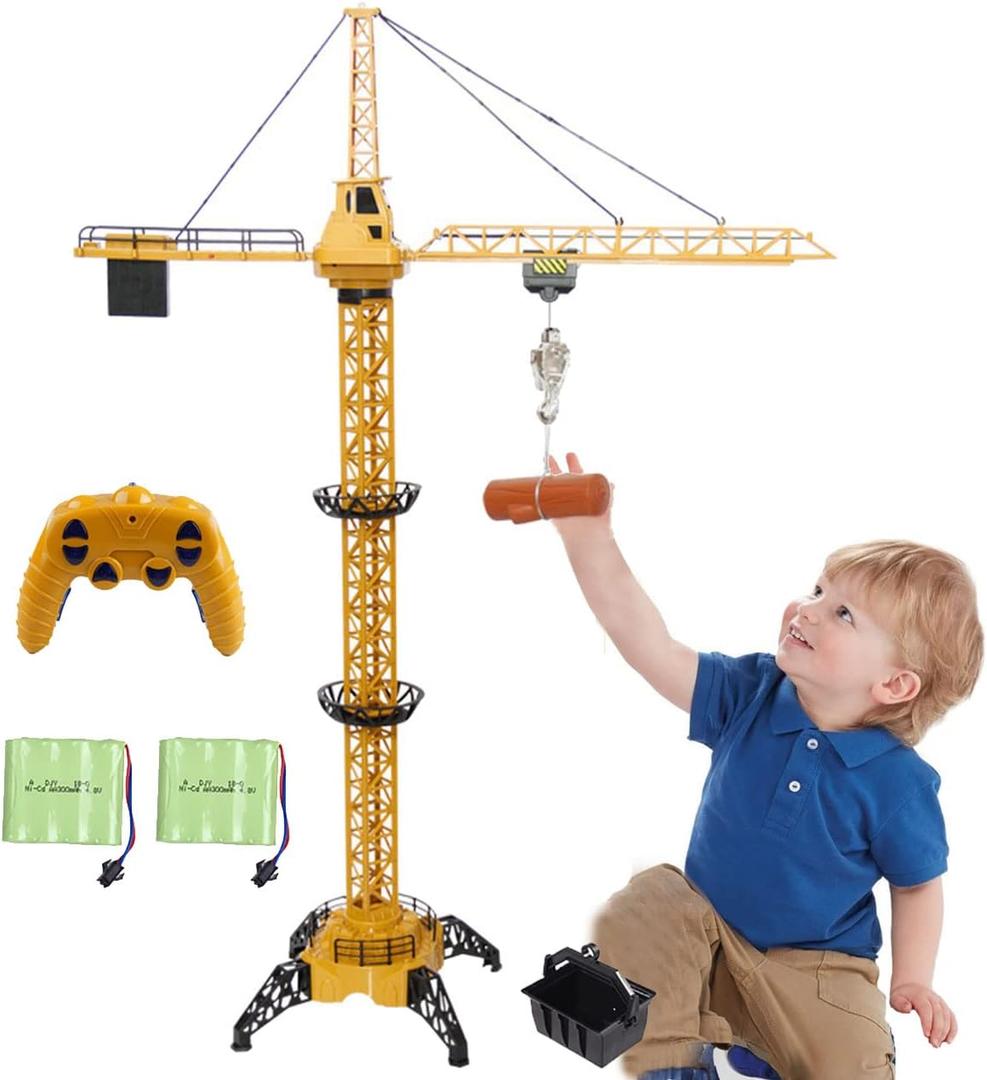 KNACKTOYZ 6 Channel Remote Control Crane Toy for Kids - 50.4 inch RC Tower Crane with LED Lights & Sounds, 680 Rotation Lift Construction Vehicles, Excavator Toy for Ages 4,5,6,7,8 Boys & Girls