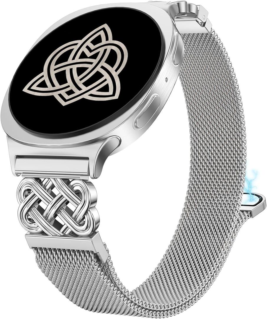 Stainless Steel Magnetic Loop Compatible with Samsung Galaxy Watch 8 40mm 44mm/Watch 8 Classic 46mm(2025) Women Metal Mesh Celtic Knot Dressy Strap (Silver)