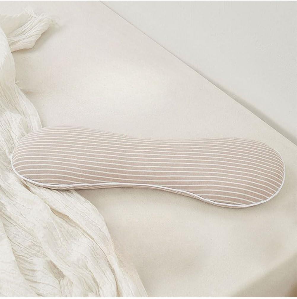 Firm Buckwheat Neck Pillow, Adjustable Height, Cervical Back Support for Neck Pain Relief, Cool Stripe Bone Shape Pillow for Recliner Sleeping, Khaki 19"X7"