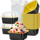 40 Pack 5 OZ Mini Cake Pans with Lids, Disposable Square Aluminum Foil Brownie Baking Cups, Mini Aluminum Foil Cupcake Muffin Tin Ramekins, Flan Molds Cake Containers for Wedding Birthday Party, Black