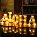 5 Pcs Hawaiian Christmas Luau Party Decorations Mele Kalikimaka Decorations Aloha Light up Sign Aloha LED Marquee Letter for Party Battery Powered Tropical Alphabet Letter LED Lights