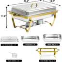 9QT Chafing Dishes for Buffet, 4 Pack Stainless Steel Buffet Servers and Warmers, Rectangular Chafing Dish Buffet Set, Food Warmers for Parties Gatherings Banquet, Buffet, Party, Wedding, Gold
