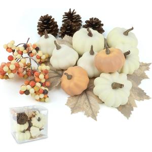 17 PCS Kit Artificial Pumpkins Decorations - Plastic Pumpkins for Fall Home Farmhouse Thanksgiving Mini Pumpkin Decor (Style-2 17pcs)
