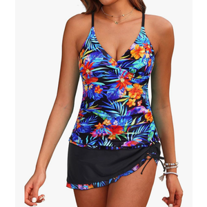 Daci Women Tankini Swimsuits with Skirt - Two Piece Tummy Control Skirted 2PC Bathing Suits Swimwear Large, Colorful Floral 