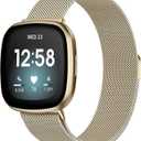 ZWGKKYGYH Bands Compatible with Fitbit Sense Versa 3 Versa 4 and Sense 2 Smartwatch Women Men, Stainless Steel Metal Mesh Magnetic Band Replacement , Small Champagne (S: 5.5" - 7.5")